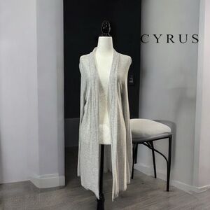 NWOT, Cyrus, Elegant Long Open-Front Cardigan, Large, Gray